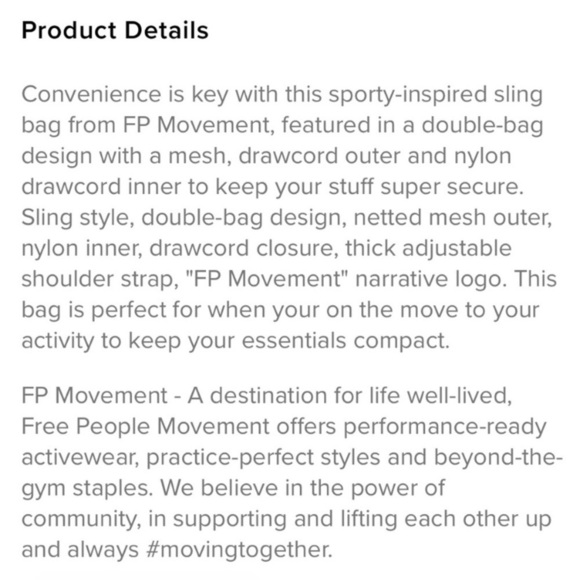 Free People x Movement Mesh Sling Bag Crossbody One Shoulder Bag NWOT - Picture 6 of 6